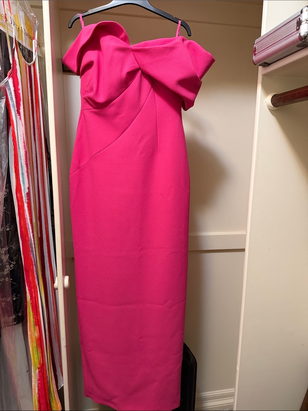 Rachel Gilbert Hot Pink Strapless Fold-Detail Midi Dress